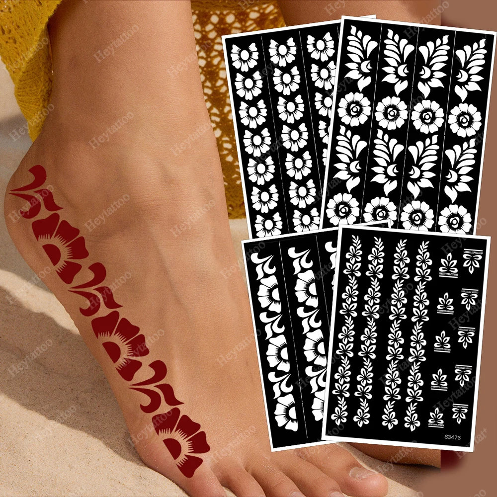Flower Tattoo Stencil for Hand Foot Body Painting Henna Tattoo Template Mehndi Stencils DIY Hand Tattoo for Women