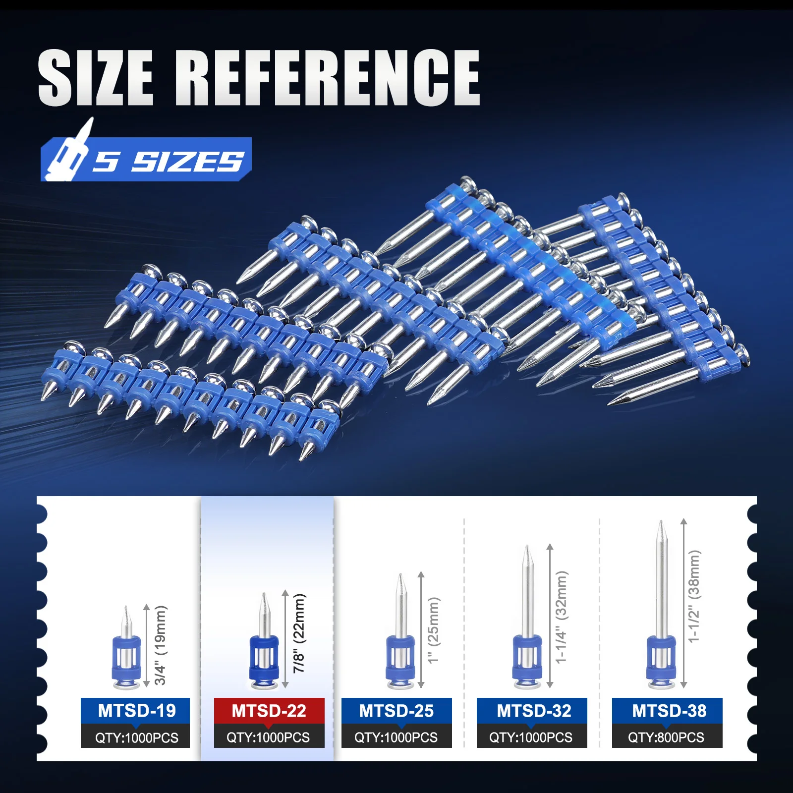 Collated Concrete Fastener Nails 19-38mm, Hardened Steel for Impact Nailer, Concrete Wall Masonry & Window Frame Fixing