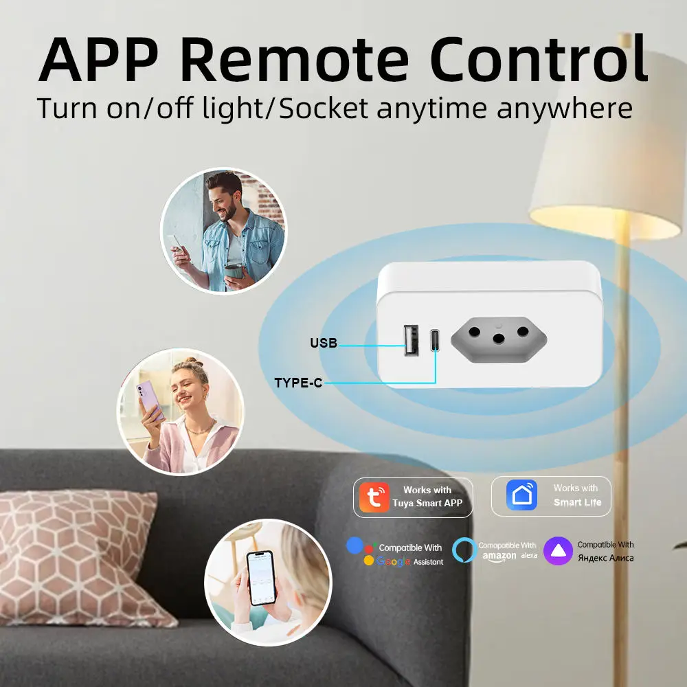 SIXWGH Tuya الذكية 16A واي فاي مقبس الحائط الزجاج USB + نوع C شحن ميناء مراقبة الطاقة البرازيل التوصيل دعم جوجل المنزل اليكسا