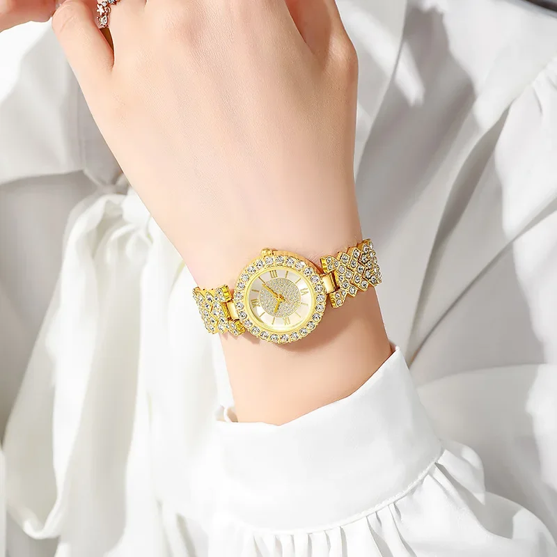

Женские часы, простые модные деловые часы для вечеринок, водонепроницаемые часы с ночником, инкрустированные цирконом, звездное небо, бриллиантами, римские часы с циферблатом