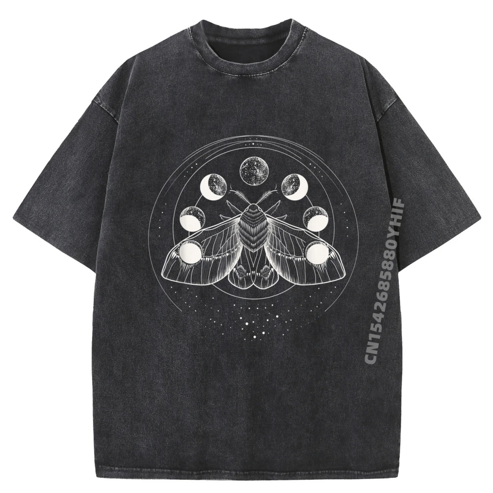 

Luna Moon Moth Celestial Vintage T Shirts Men's Clothing Graphic Shirts Classic Washed Clothes Mens Printed Tops