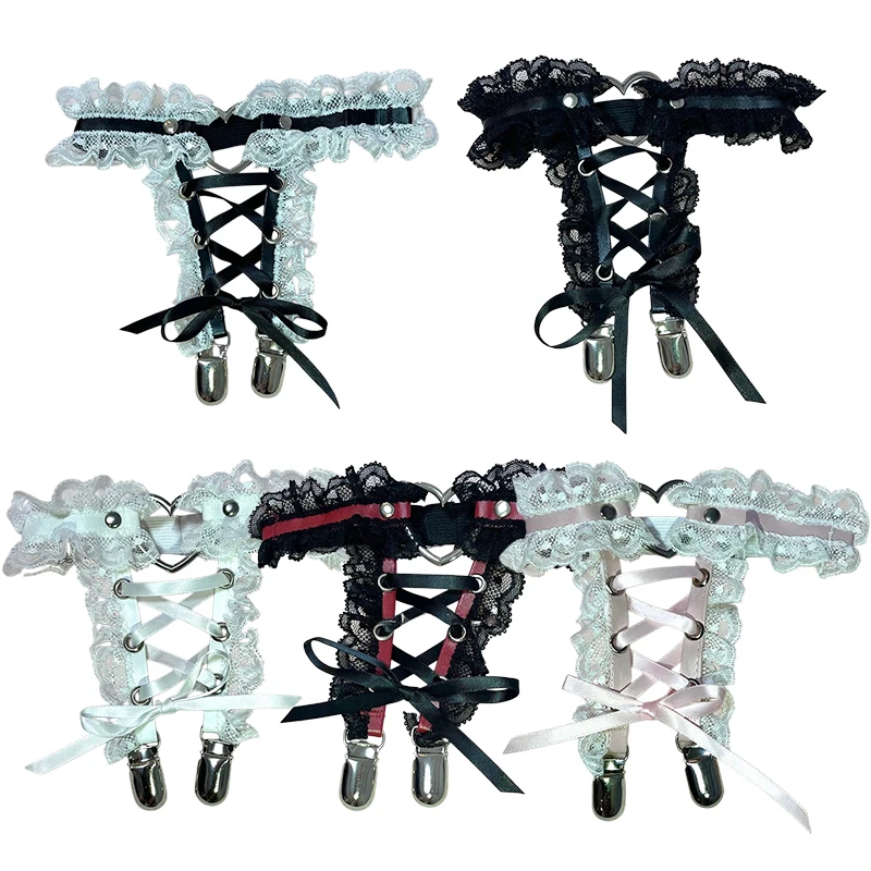 

Heart Lace Leg Garter Japanese Handmade Ribbon Thigh Ring for Lolita Cosplay Party Photo Prop Subculture Fashion
