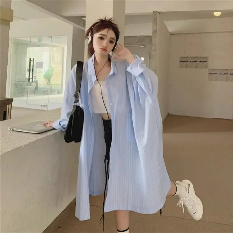 

Women's Mid-Length Polo Collar Shirt Large Loose Fit Chic Cardigan Top Spring Autumn Casual Stylish Comfortable