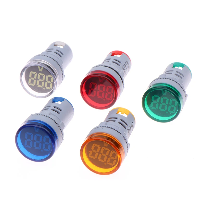 22mm AC 25-500V Round Mini Digital Voltmeter Ammeter LED Indicator Lamp Amp Volt Voltage Tester Meter Device