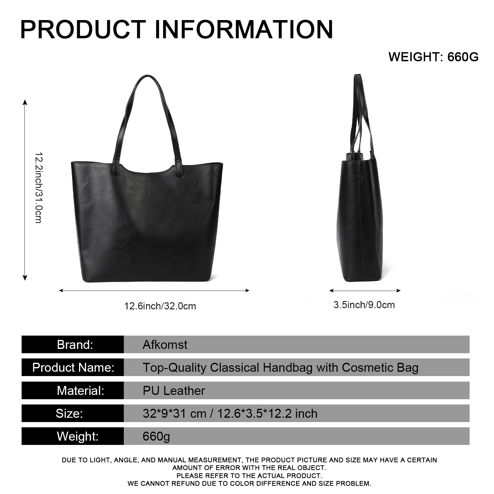 2PCS women shoulder tote handbag PU leather large capacity computer purse bag wallet Black gift for Lady