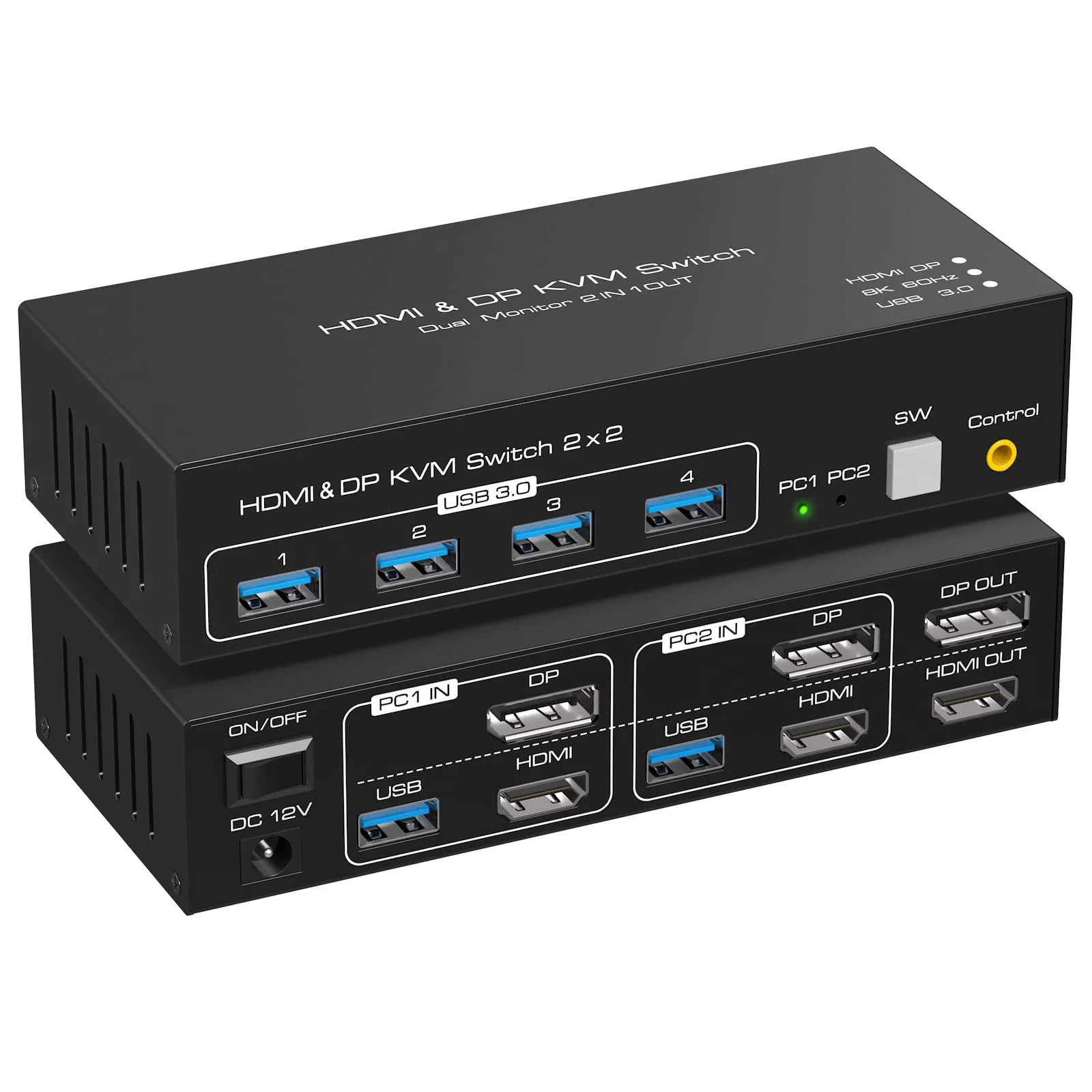 

HDMI+Displayport KVM Switch 2 Monitors 2 Computers, 8K@60Hz KVM Switch Dual Monitor for 2 PC Share 2 Monitors and 4USB 3.0 Ports