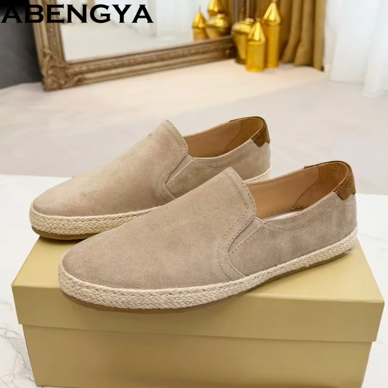 

ABENGYA Suede Leather Flat Shoes Men Slip On Loafers Sneakers Male Spring Platform Casual Daily Shoes For Man 2026