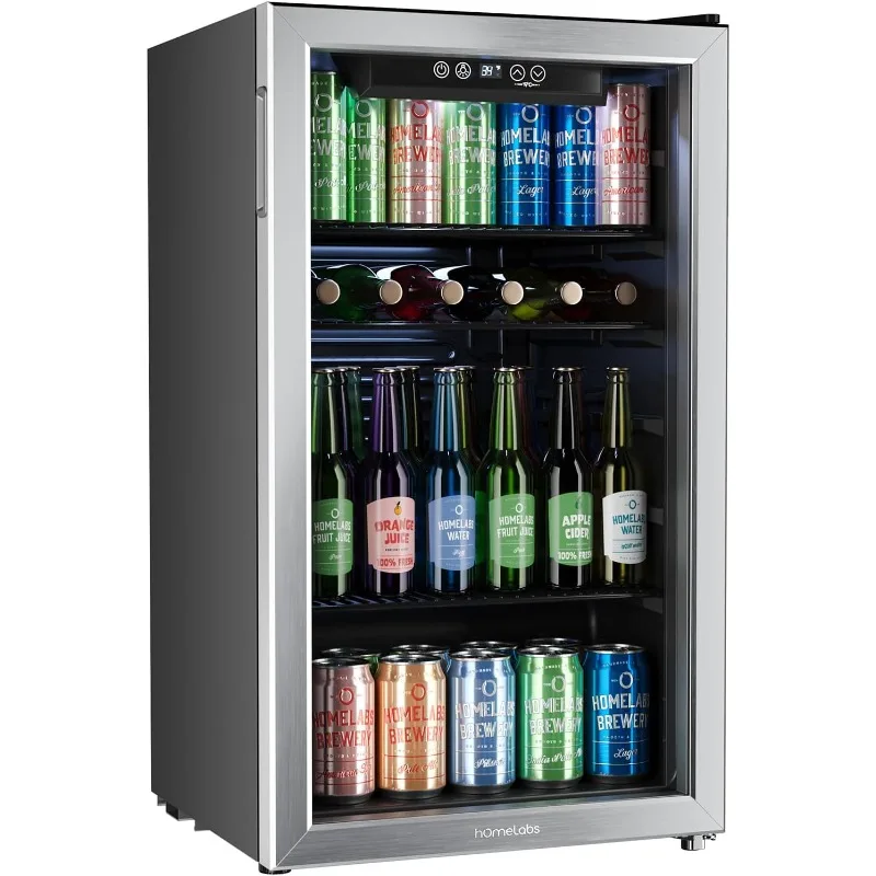 120 Can Mini Fridge with Glass Door for Soda Beer or Wine - Small Drink Dispenser Machine with Adjustable Removable Shelves