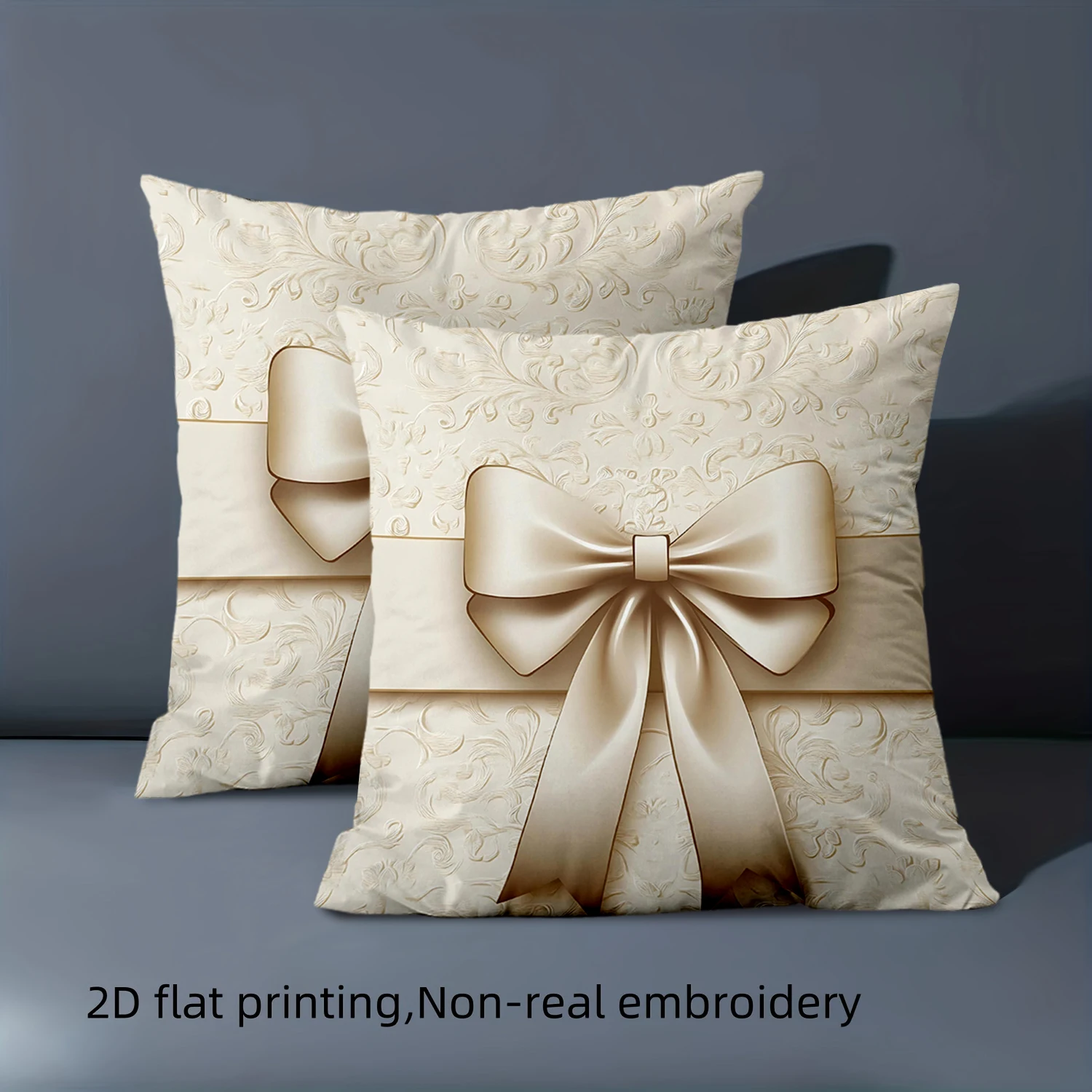 

1 Pieces Beige Bow Decorative Cushions 2D Flat Printed Polyester pillowcase, sofa decorative cushion cov Headboard Pillow
