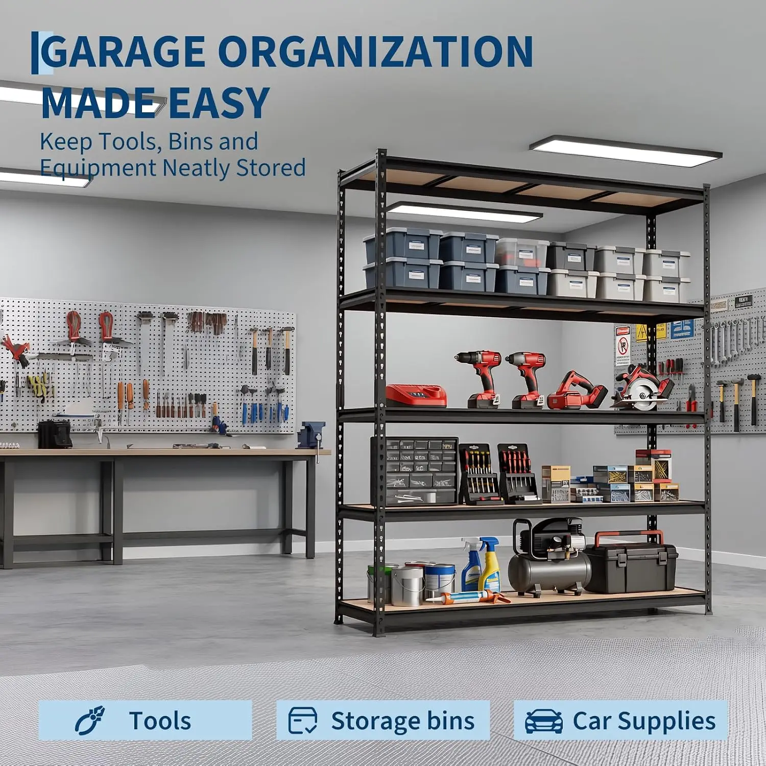 Metal Storage Shelving Unit 5 Tier 3000 Lbs Capacity 60