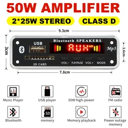 2*20W 40W Amplifier 7-18V Stereo MP3 Decoder Board 12V MP3 Player Bluetooth 5.0 USB Module FM AUX Radio Recording Handsfree Call
