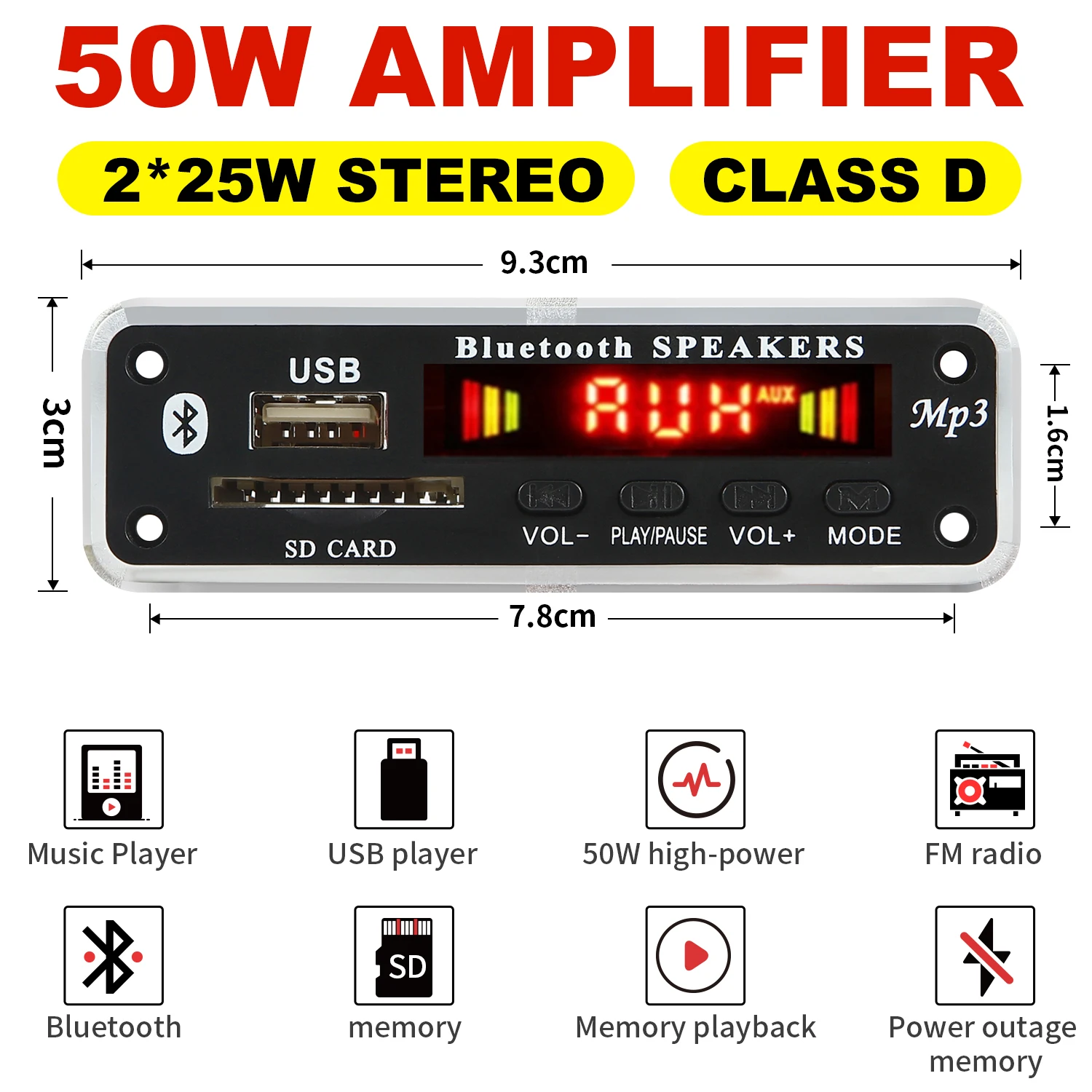 2*20W 40W Amplifier 7-18V Stereo MP3 Decoder Board 12V MP3 Player Bluetooth 5.0 USB Module FM AUX Radio Recording Handsfree Call