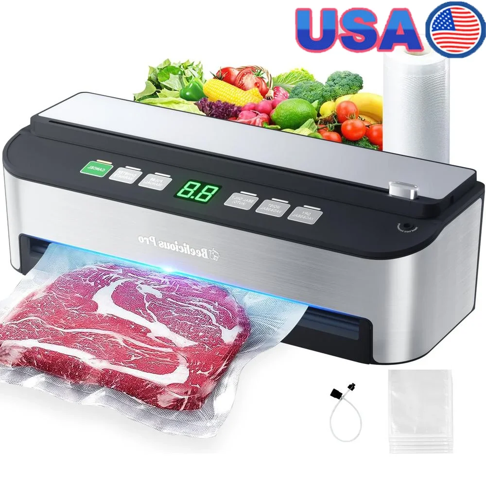 Vacuum Sealer Machine Fully Automatic Food Sealer with 8 Functions Bags Storage Built-in Cutter Moist Dry Modes Durable 85KPA