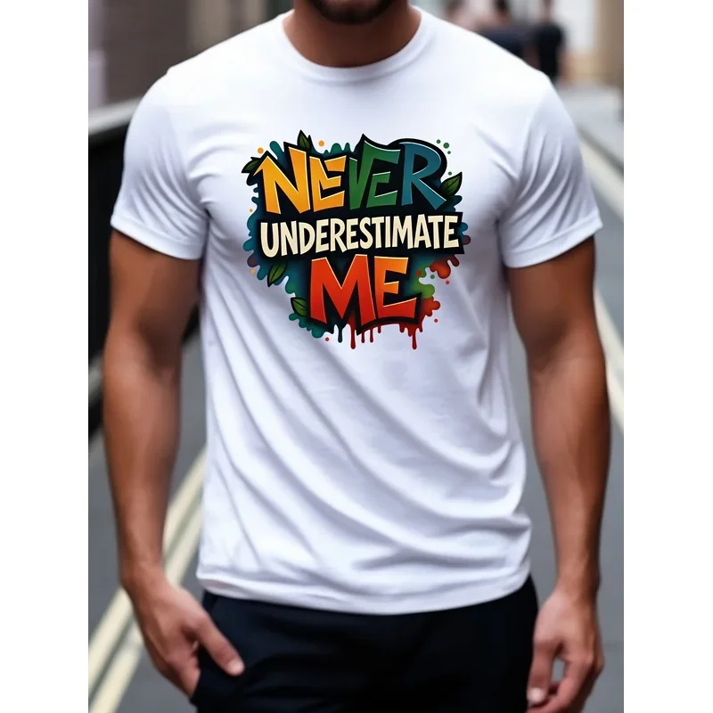 Men'S T-Shirt, Fun 'Never Underestimate Me' Printed Tee, Men'S Short Sleeve Shirt, Regular Casual Daily Top, Men'S T-Shirt, Fun