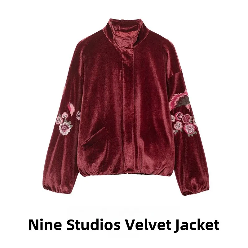 

Женская свободная куртка NINE ZAR из однотонного бархата с вышивкой, в бейсбольном стиле, универсальный топ в европейском стиле, с длинными рукавами, на молнии