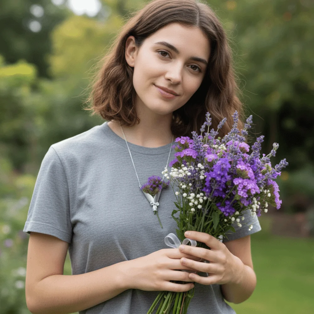

Silver Flower Bouquet Necklace Copper Can Be Arranged with Flowers Flower Collarbone Chain Bow Bowkont Valentine's Day Jewelry