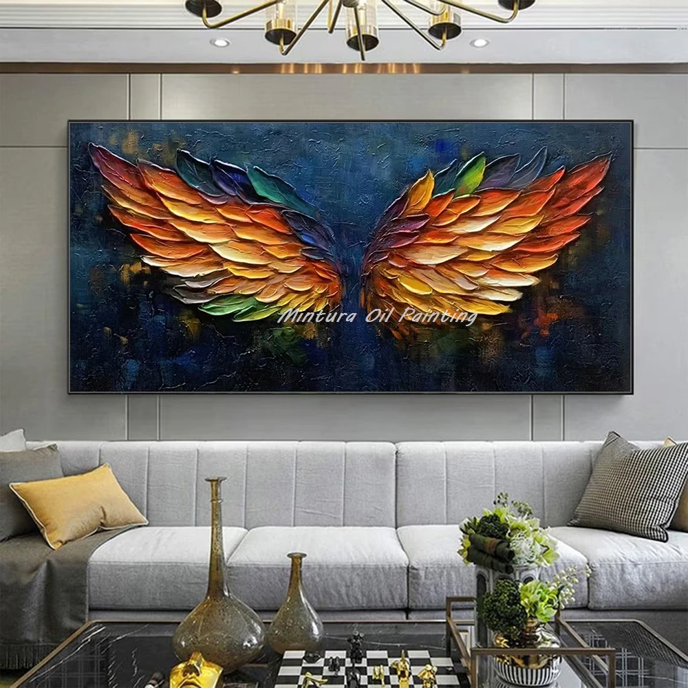 

Mintura,Handpainted Palette Knife Wings Oil Painting,Modern Room Home Decoration,Wall Art Picture,Texture Abstract Canvas Poster