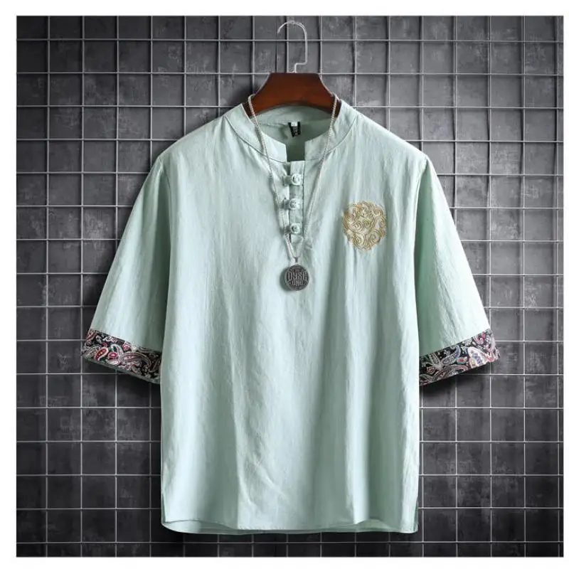 M-5XL Plus Size Men's Shirt Traditional Chinese Style Short Sleeve Summer Blouse for Men Vintage Kung Fu Shirt in Men's Clothing