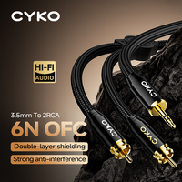 CYKO HIFI 3.5mm to 2RCA High End audio Cable 6N OFC Conduct For Computer Amplifier Phone Speaker