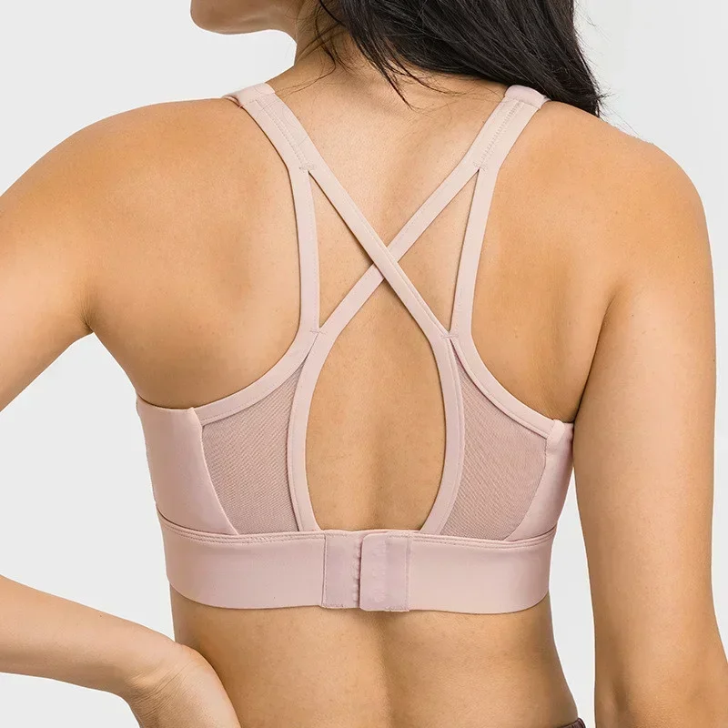 

Lemon Yoga Back Closure High Impact Running Workout Bras Women Shockproof Hook and Eye Gym Sports Bras Tops with Fixed Chest Pad