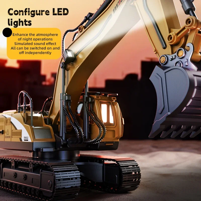 RC Car 12/13/15Ch Excavator Alloy Children's Engineering Vehicle Toy Floor Steering Wheel Remote Controlled Cars Toys for Boys
