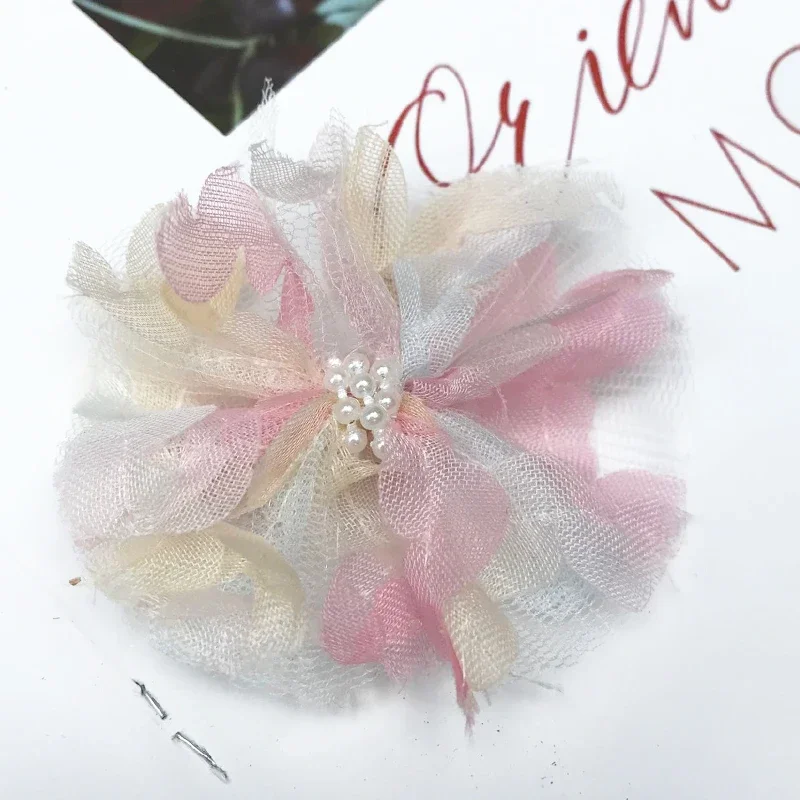 8cm 12cm 10 m/lot Gradient 3D wymiarowa kwiatowa tiulowa tkanina DIY Handmade Hairband Bowknot lalka materiał na spódnicę akcesoria