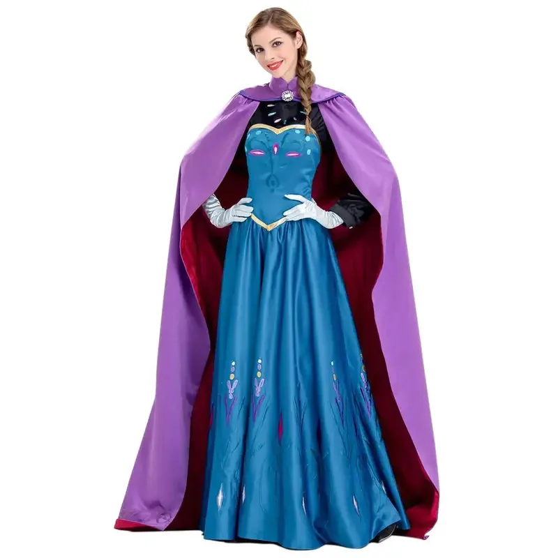 Abito lungo da principessa Anna Frozen con clocak per adulti, regina delle nevi, Elsa, costume cosplay, abiti da festa per donne, vestito operato da Halloween