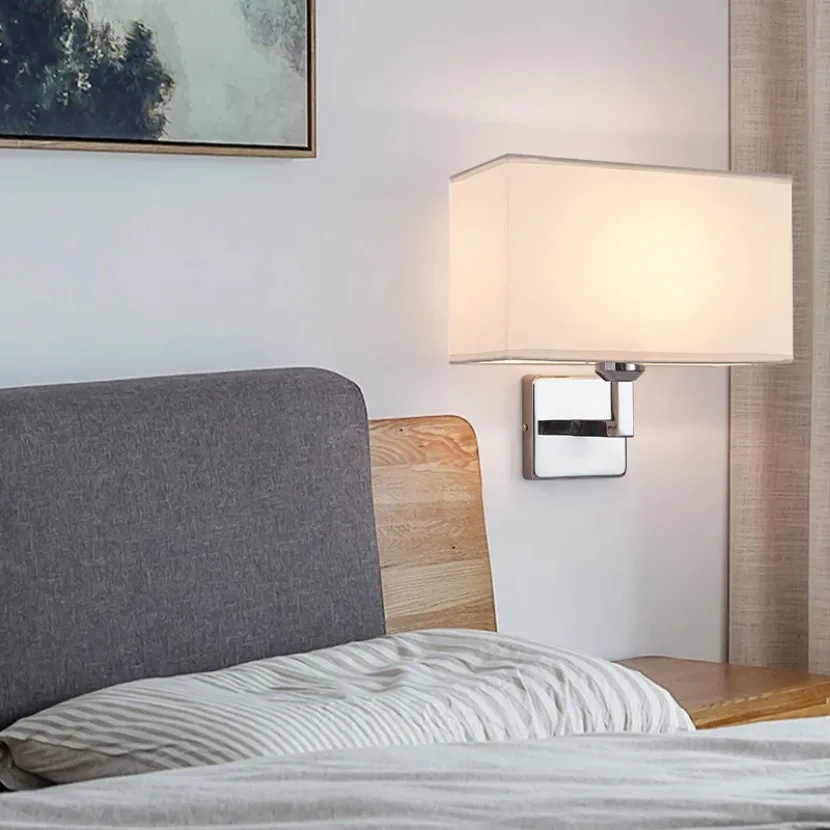 Lámpara de pared moderna con interruptor, luz LED de tela para cabecera de Hotel, lectura, dormitorio, estudio, nórdico, decoración del hogar, accesorios de iluminación, E27