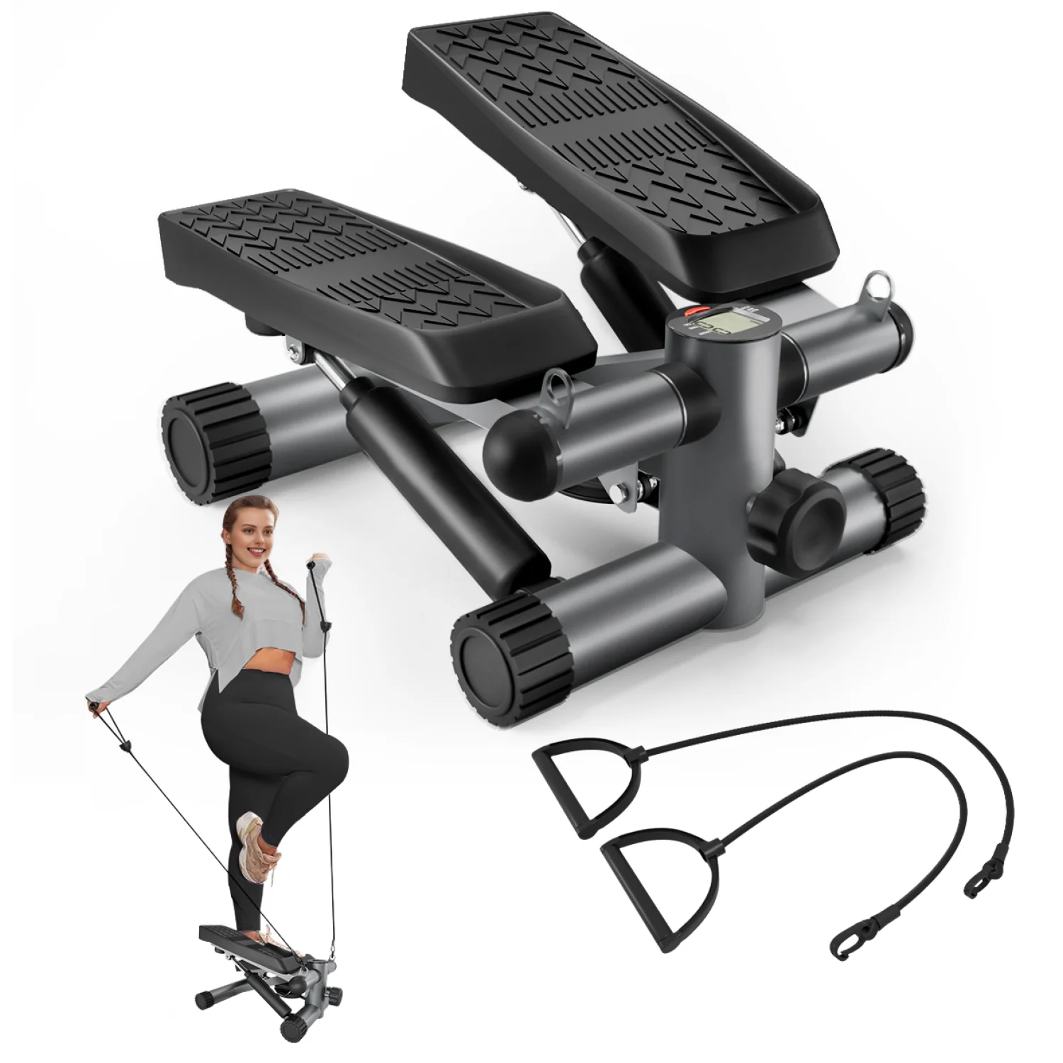 

Steppers for Exercise, Stair Stepper with Resistance Bands, Mini Stepper with 330LBS Loading Capacity, Hydraulic Fitness Stepper