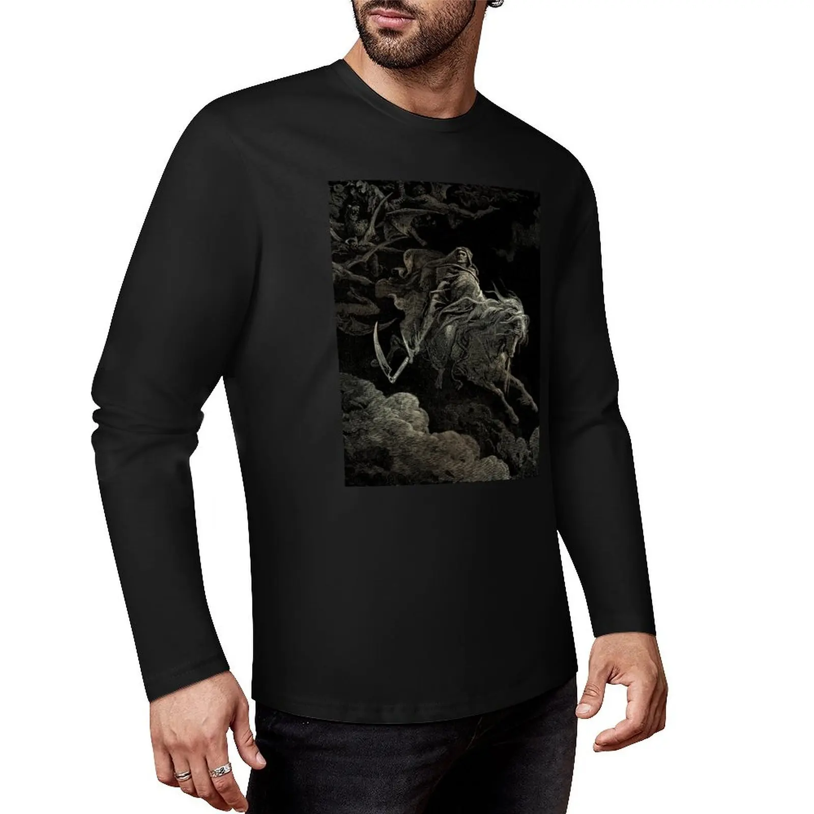 

Enhanced, High Res Gustave Doré Death on a Pale Horse 1865 Cream Long T-Shirt tops man clothes sweat shirts, men