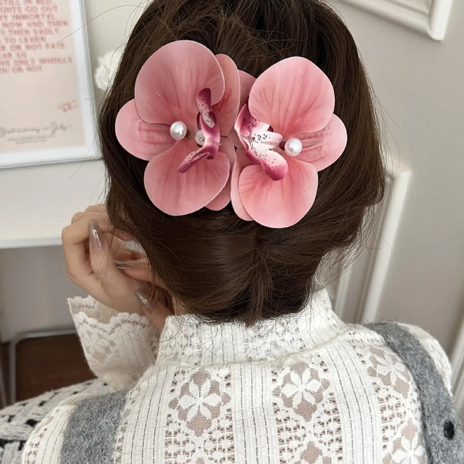 

1PC Pearl Flower Hair Clip Cute Cloth Butterfly Orchid Orchid Flower Hairpin Duckbill Clip Korean Style Seaside Girl Hair Clip