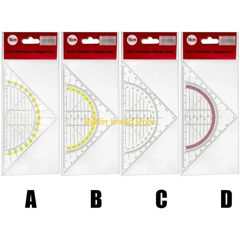 W89C Set Square with 180 Degrees Math Protractor Multifunctional Geometry Set Square Angle-Measuring Instrument for Drafting