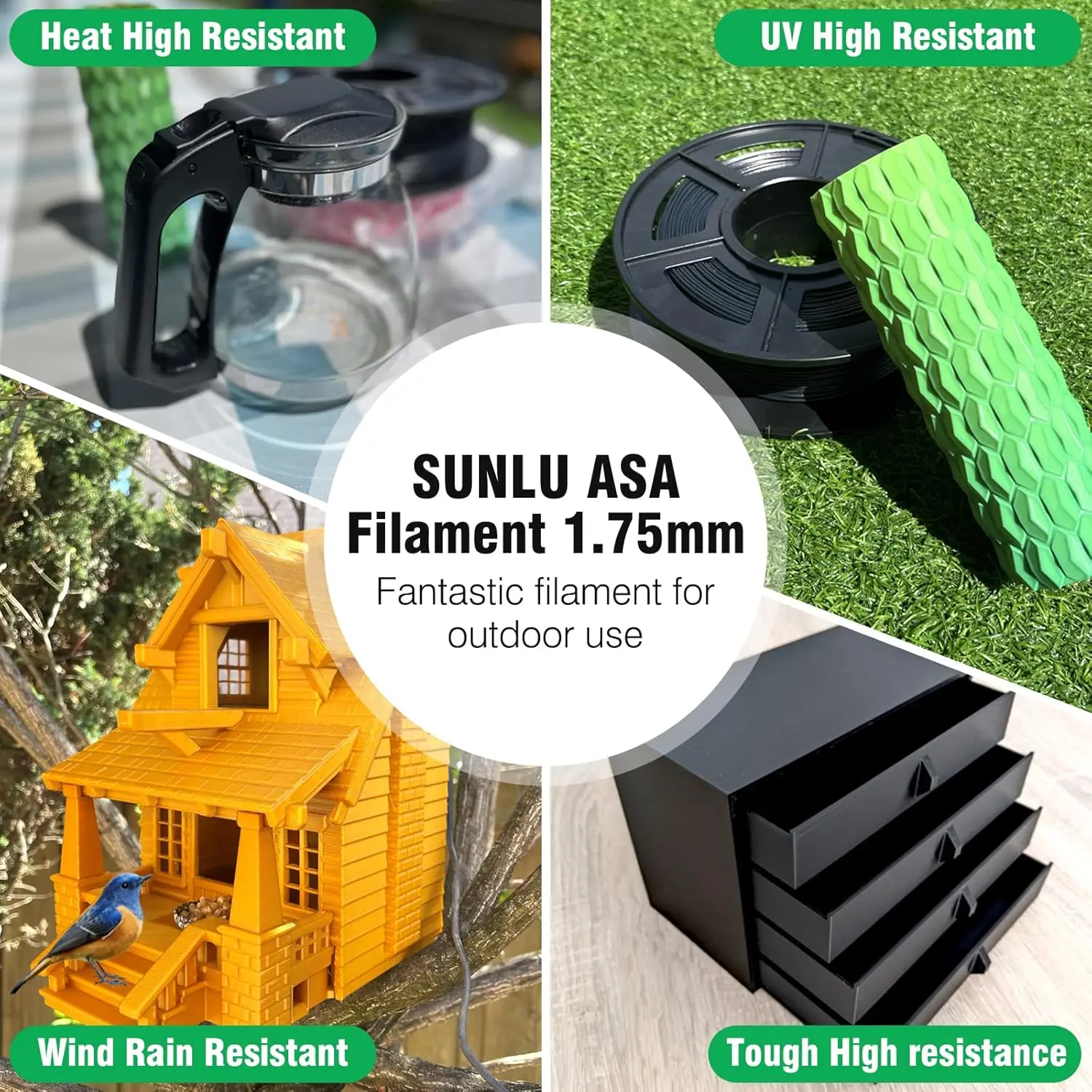 SUNLU 1 kg ASA-Filament 1,75 mm UV-/Regen-/hitzebeständiges Filament zum Drucken von mechanischen Außenteilen, die meisten FDM-3D-Drucker – Detail 5