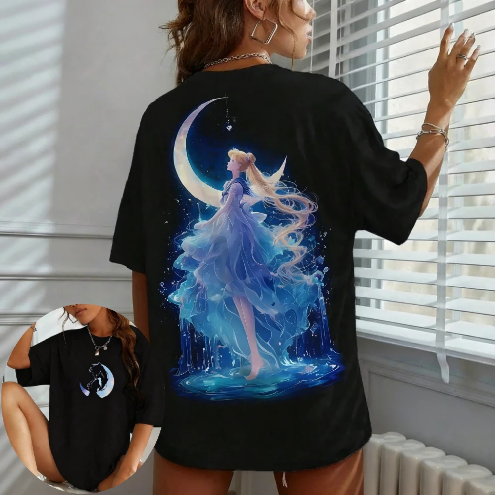 

Sailor Moon Women's and Men's T-shirt Usagi Tsukino Anime Tee Summer and Spring Girl's Short Sleeves Brand Parent-child Outfits
