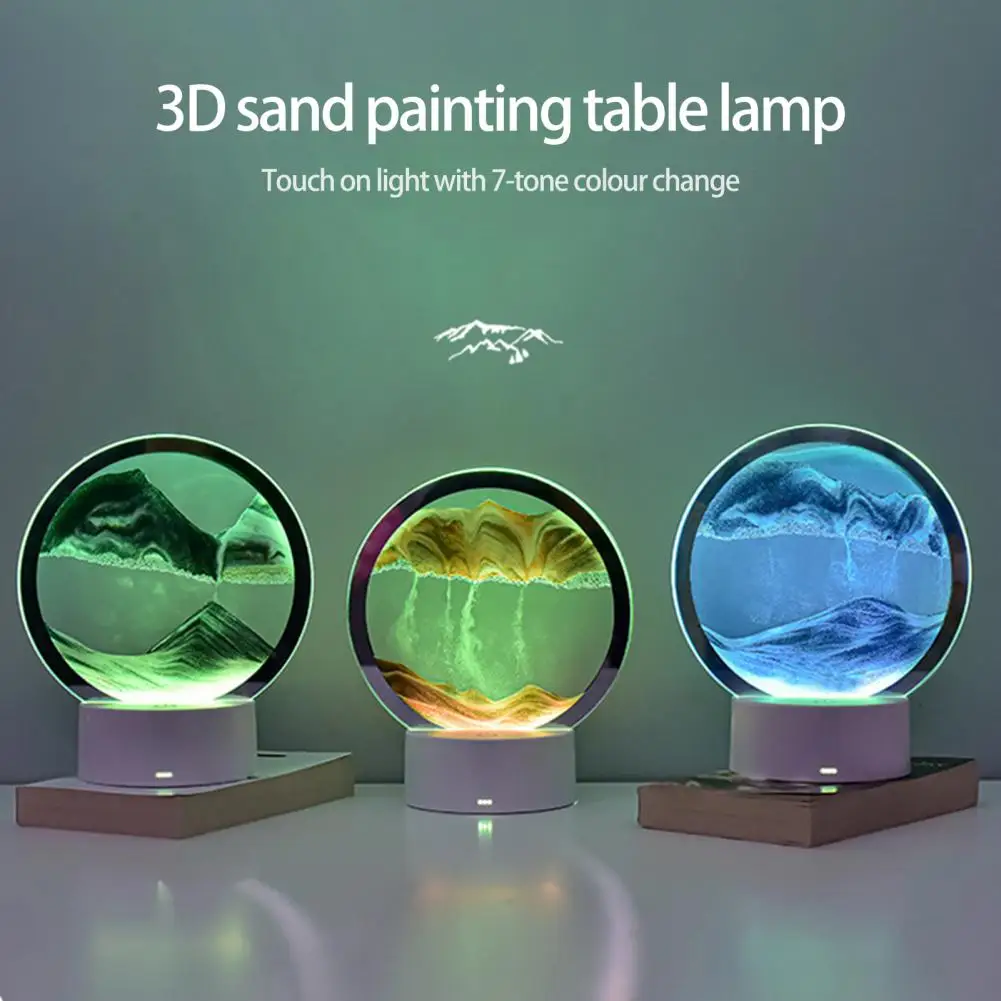 3D Hourglass Creative Quicksand Table Lamp Moving Sand Art Picture Deep Sea Sandscape In Motion Display Flowing Sand Home Decor