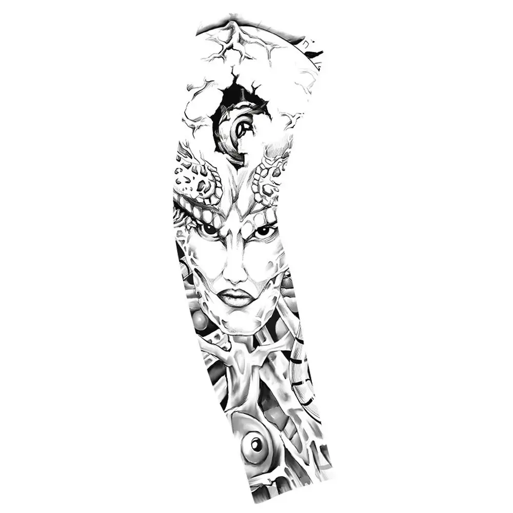 Flower Arm Pattern Flower Arm Tattoo Sleeve Elastic Breathable Ice Silk Arm Sleeve Sunscreen Thin Men Sunscreen Sleeve