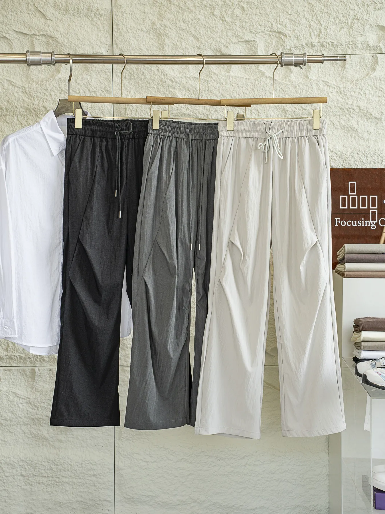 

Casual Straight Leg Trousers Ice Silk Folded Design Long Loose Fit Floor Length Slimming Effect Summer Leisure Workwear Pants