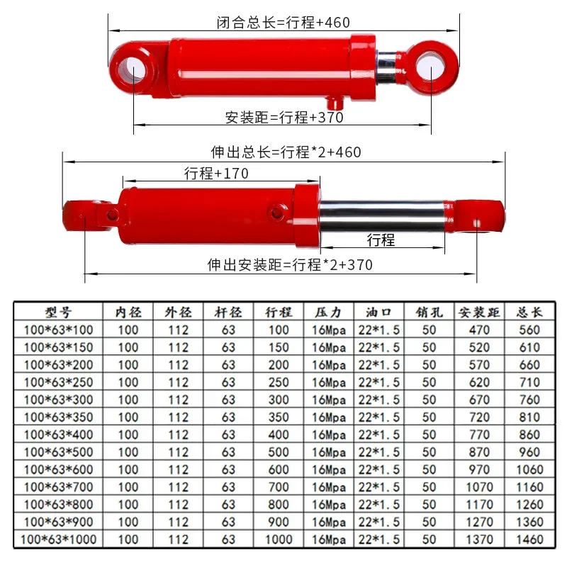 Suitable for 100 * 63 binaural cylinder, can be used for lifting and telescopic two-way hydraulic cylinder Premium