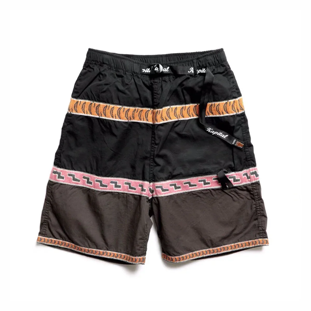 Kapital Hirata Retro Panel Summer Casual Striped Shorts American Waistband Elastic Printed Pants Loose Fit for Men and Women