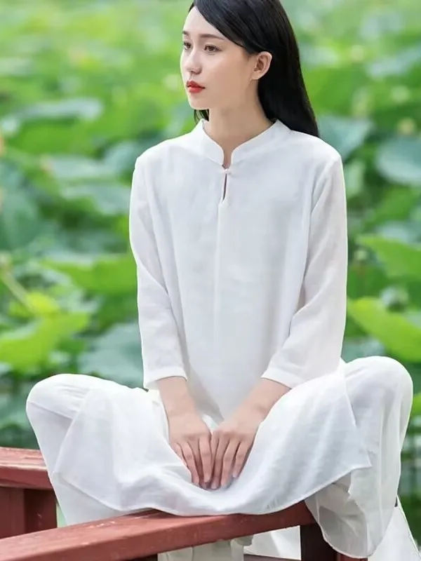 New Chinese Style Two-Piece Set Women's Hanfu Dress And Pantskirt Suit Spring Summer Buddhist Layperson's Robe Zen Dance Clothes