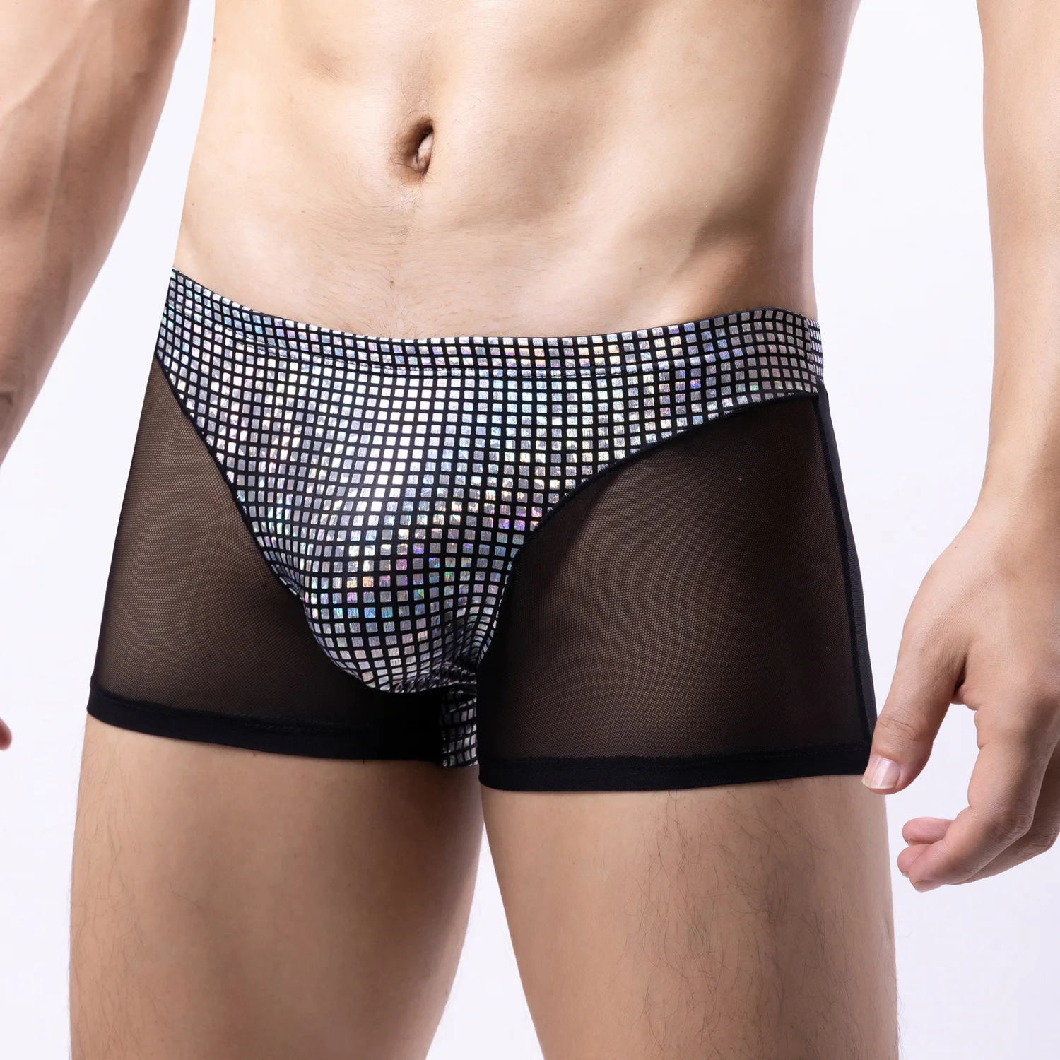 

Mens Boxers Taste Underwear Mesh Patchkwork Sexy Shorts Men's Underwear Shinning Low Waist Hip Lift Bikini Underpants
