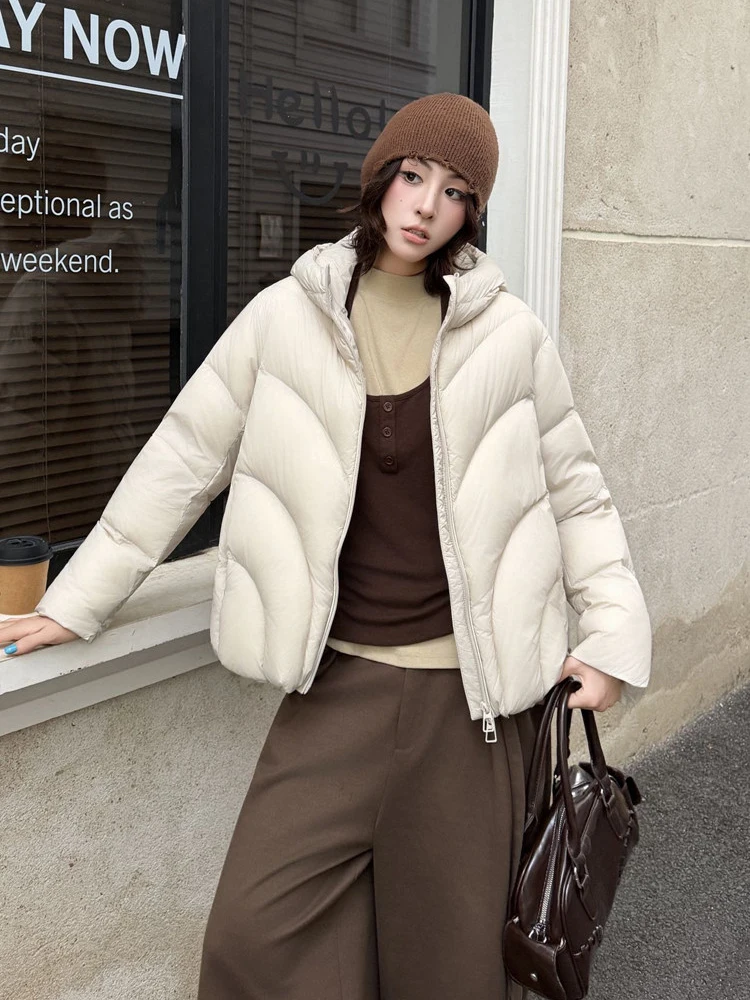 Winter Hooded Puff Fluffy Short Down Jacket Female Warm Thick Cold Proof Jacket Women White Duck Down Waterproof Parker Outwears