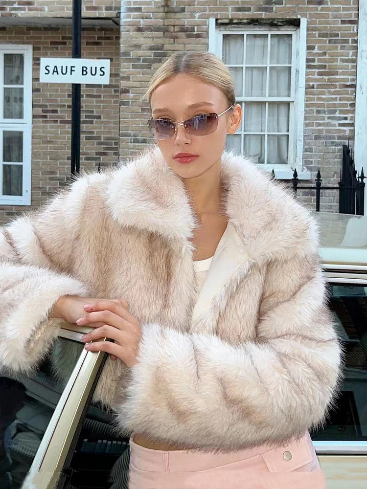 ZADORIN Preppy Style Fluffy Jacket Women Cropped Turn Down Collar Faux Fur Coat Y2K Girls Fur Jacket Winter Clothes Women 2024