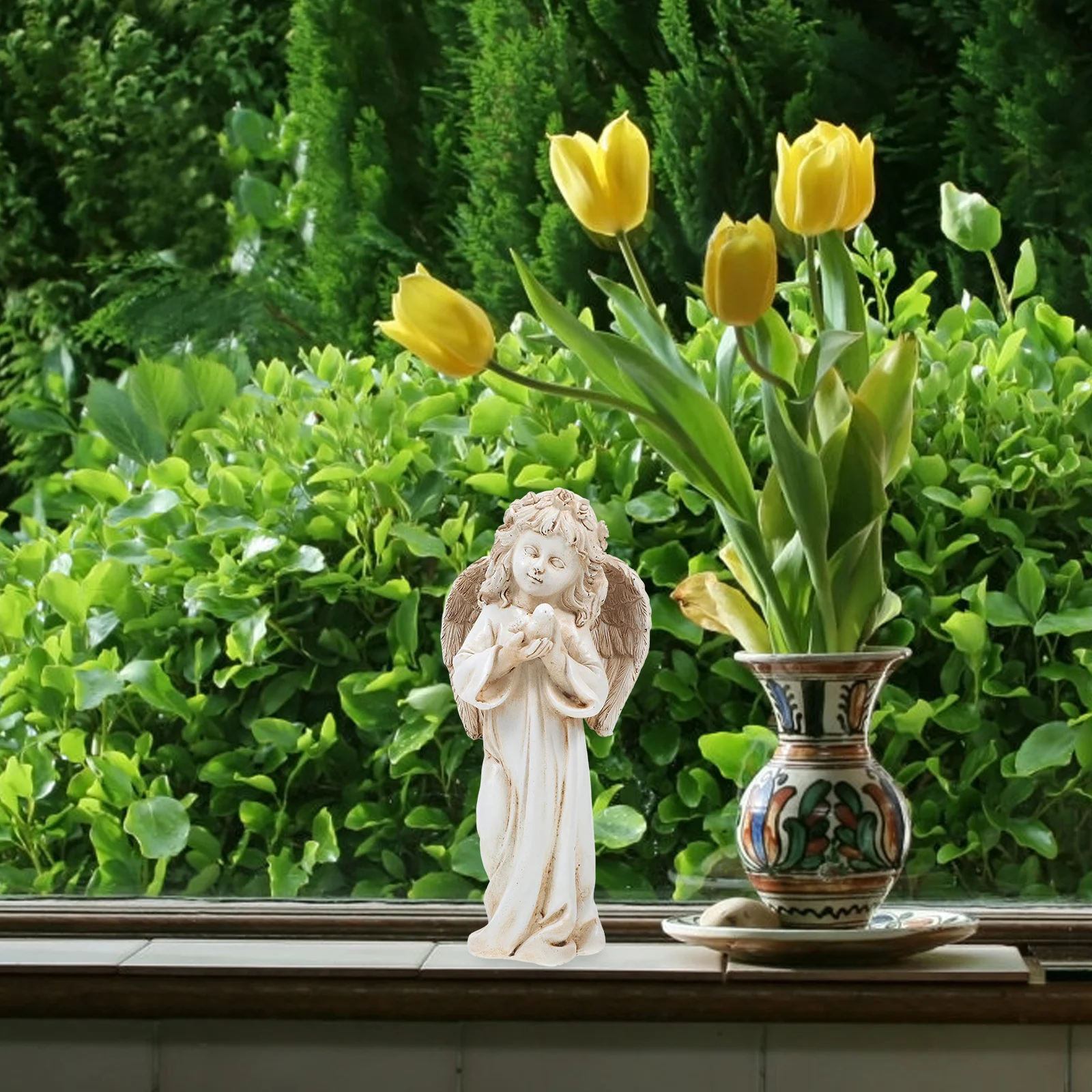 

Elegant Angel Sculpture Retro Design for Home Garden Decoration Fireplace Mantel Entryway Tabletop Resin Statue Indoor Outdoor