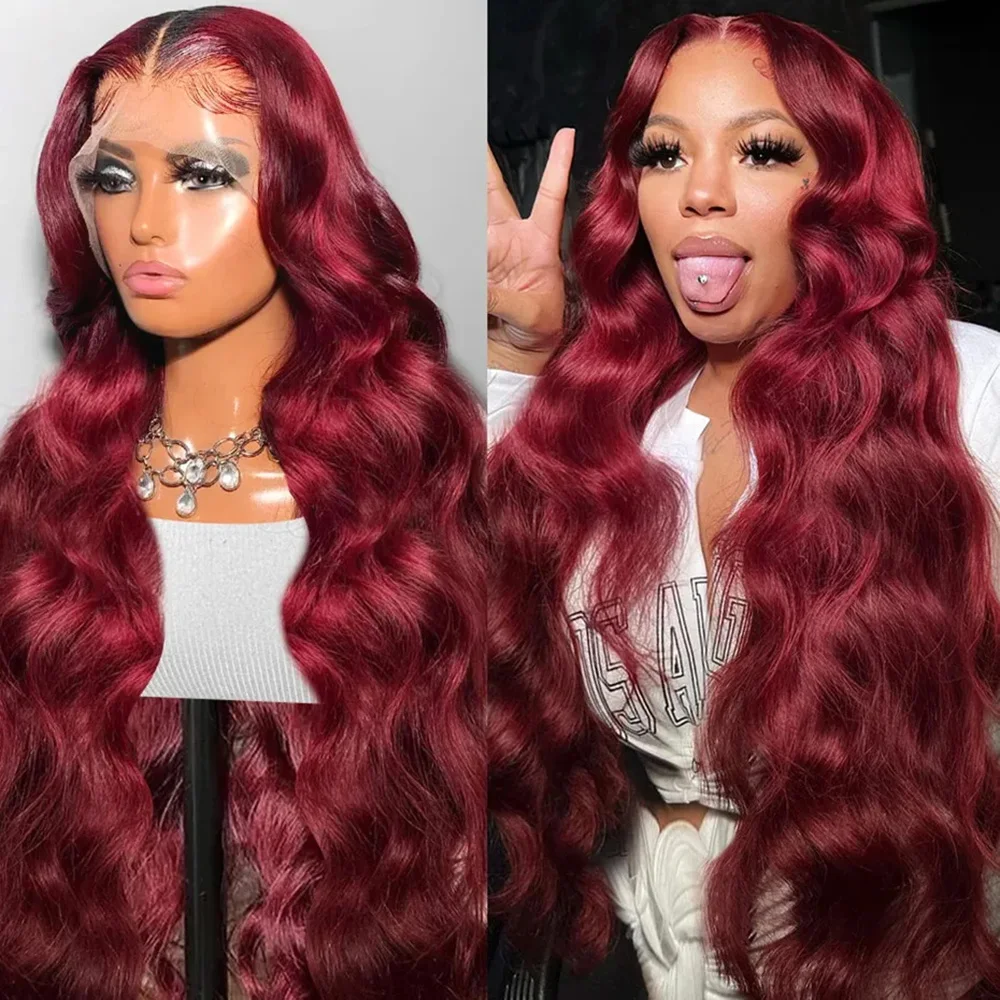 

99J Burgundy Lace Frontal Wig 13x6 HD Lace 200 Density Body Wave Pre Cut Lace Pre Plucked Glueless Ready to Wear