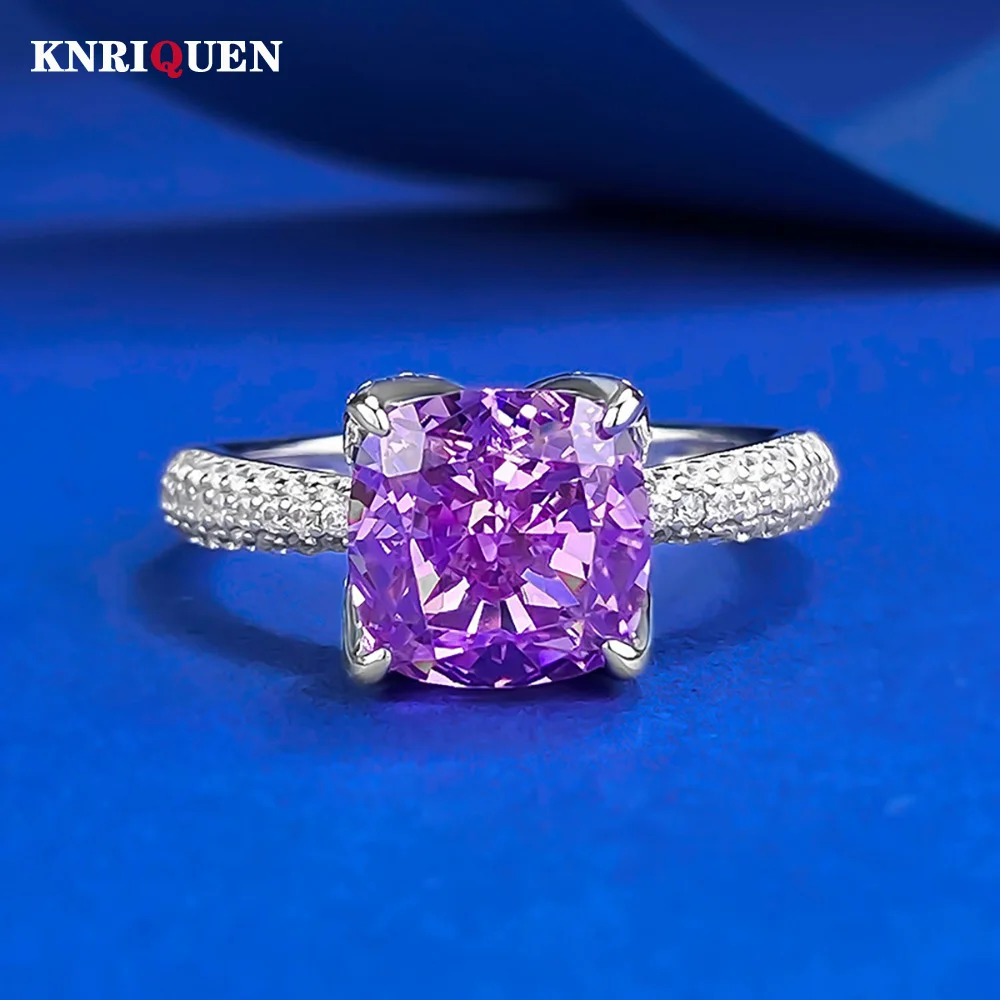 

Luxury Elegant 100% 925 Sterling Silver 8*8mm Amethyst Ring for Women Gemstone Lab Diamond Party Fine Jewelry Anniversary Gifts