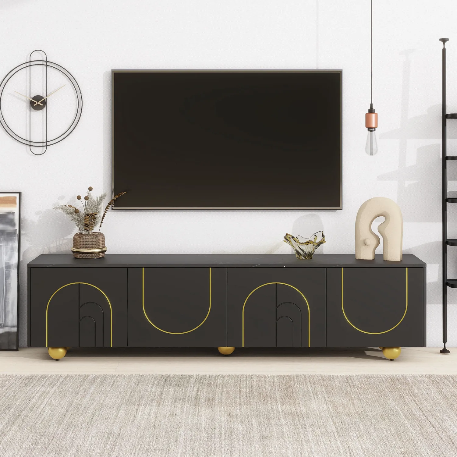 U-Can Modern TV Stand for TVs up to 75 Inches, Entertainment Center with Storage Cabinets and 1 Adjustable Shelf, Media Console