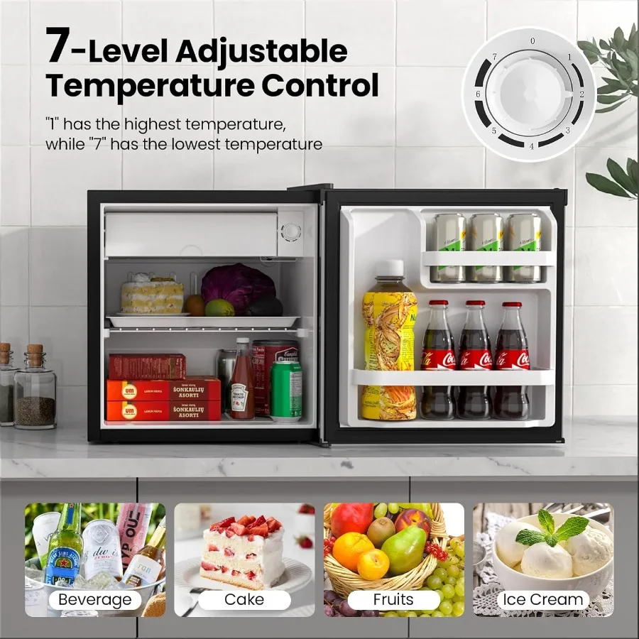 Compact 1.7 cu.ft Upright Mini Fridge with Freezer and Removable Shelves 7-Setting Adjustable Thermostat for Quiet Operation Id