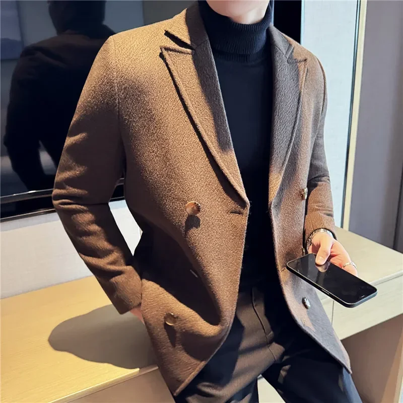 

2025 new autumn and winter high-end thickened cotton jacket collar woolen coat men's woolen woolen coat trendy fashion