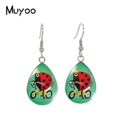 2023 New Cartoon Cute Animal Tear drop Earring Red Ladybugs Fish hook Earrings Glass Cabochon Jewelry Handmade Items